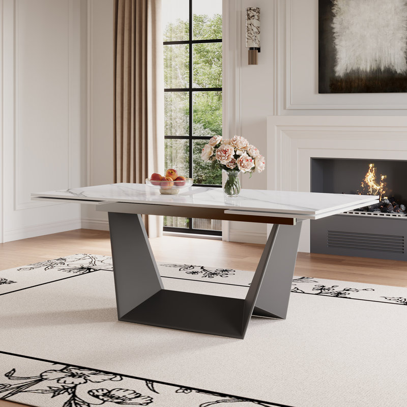 Ivy Bronx 63''-94.5'' Extendable Stone Dining Table for 4-8
